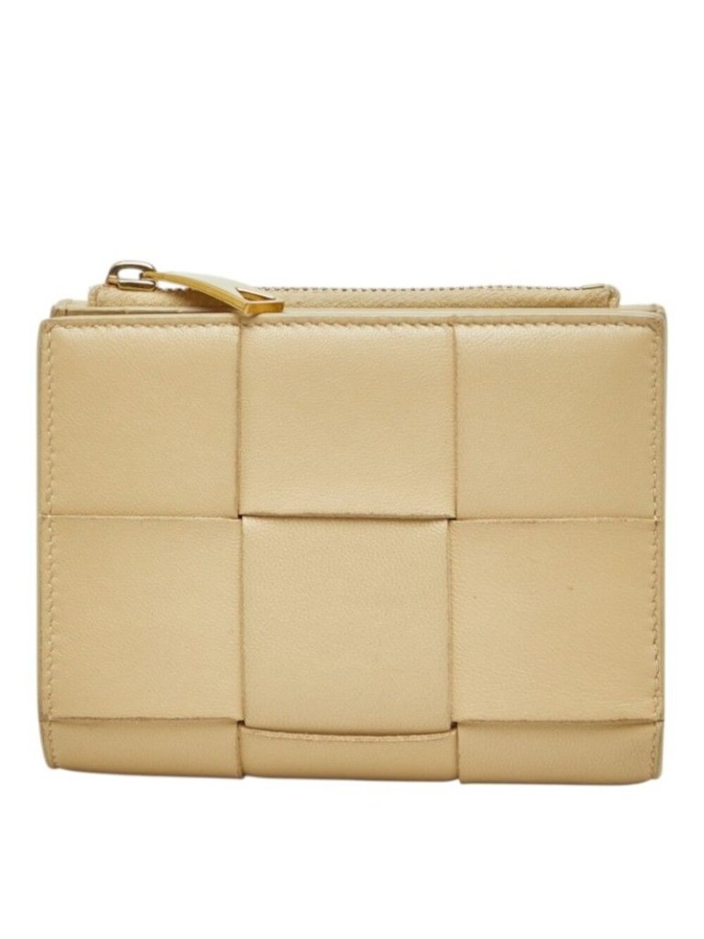 Bottega Veneta Maxi Intrecciato Bifold Wallet Compact Beige Leather